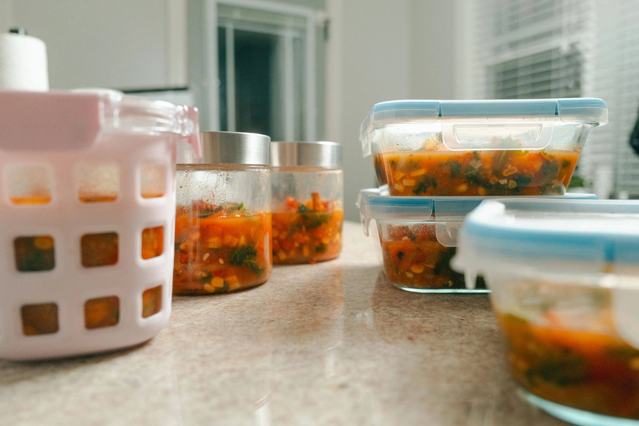 Prepared meal containers for healthy meal prep